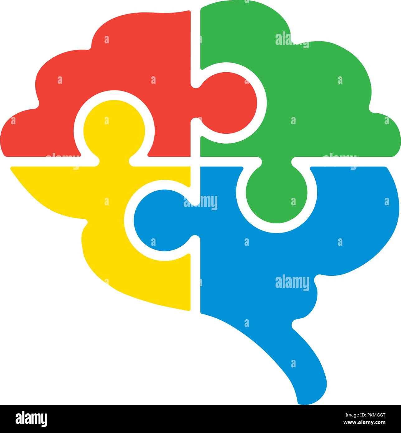 Cervello diviso in puzzle pezzi. Connettività, logiche e processo creativo concetto. Illustrazione Vettoriale. Illustrazione Vettoriale