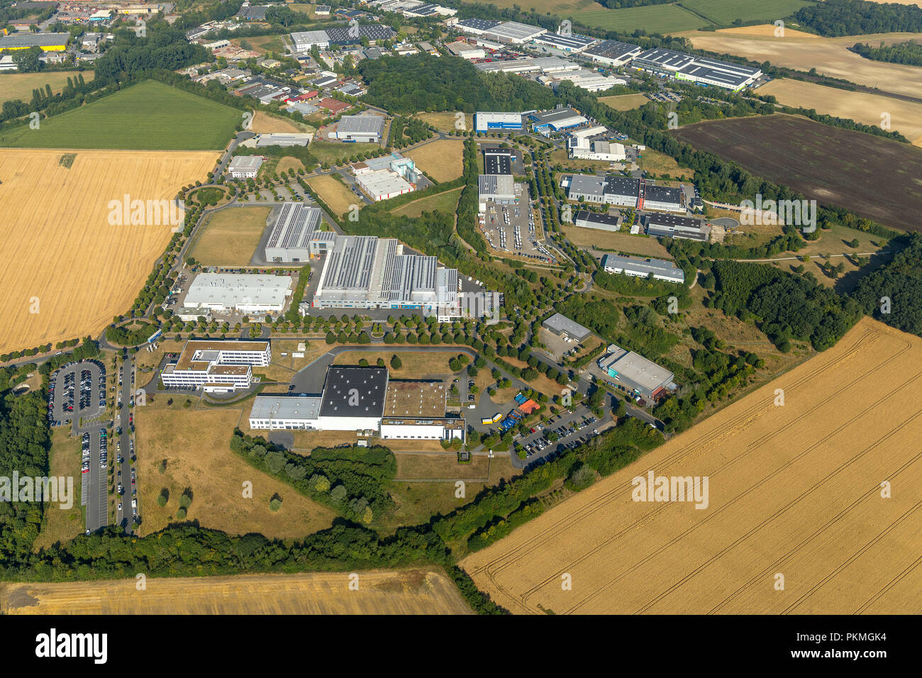 Vista aerea, naturale e parco industriale Olfetal, LR Salute e Bellezza Systems GmbH, Ahlen, la zona della Ruhr, Renania settentrionale-Vestfalia Foto Stock