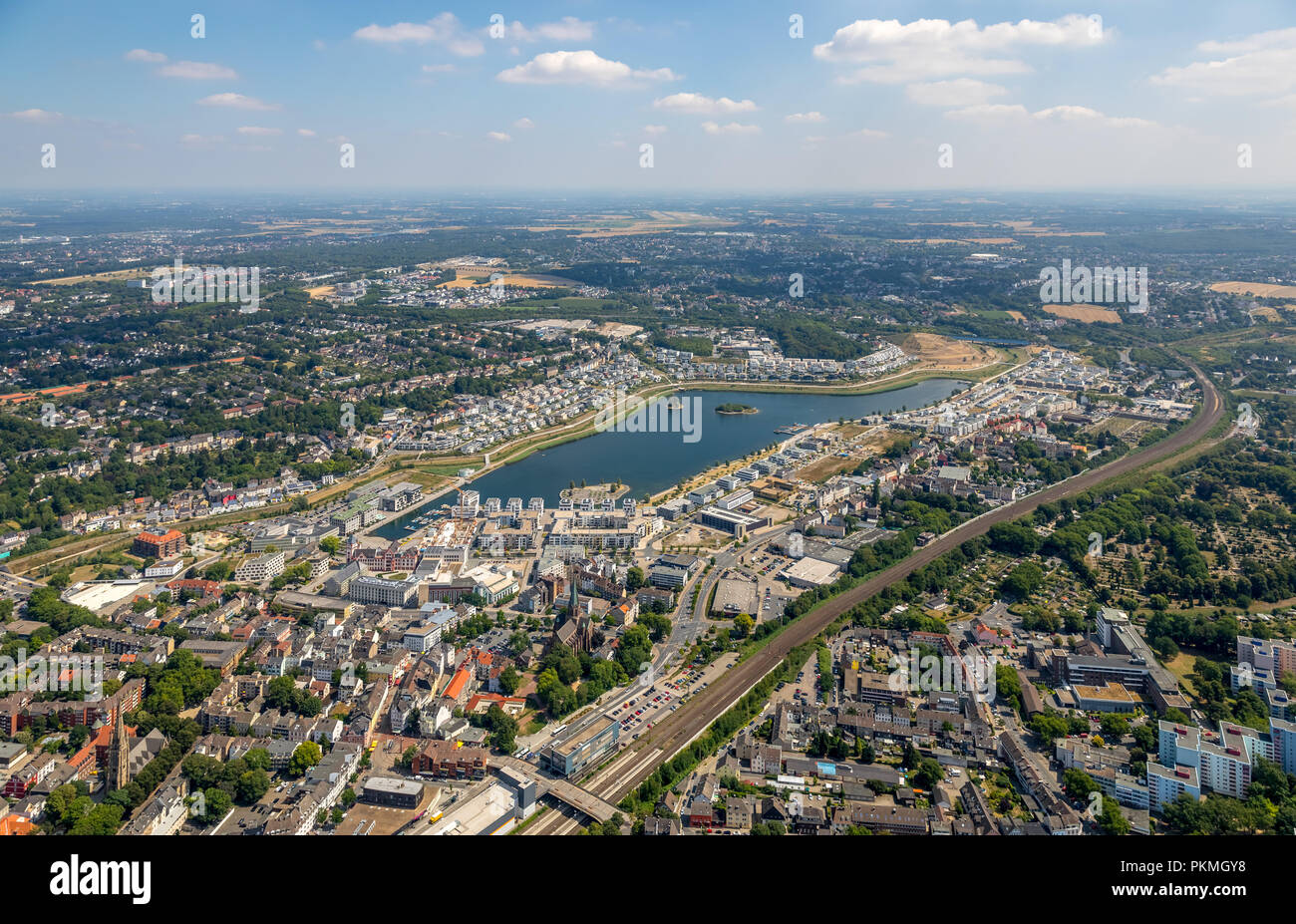 Vista aerea, Phoenix Lago di Dortmund, Phoenix Lago, Emscher, Hörder Castello, Dortmund, la zona della Ruhr, Nord Reno-Westfalia, Germania Foto Stock