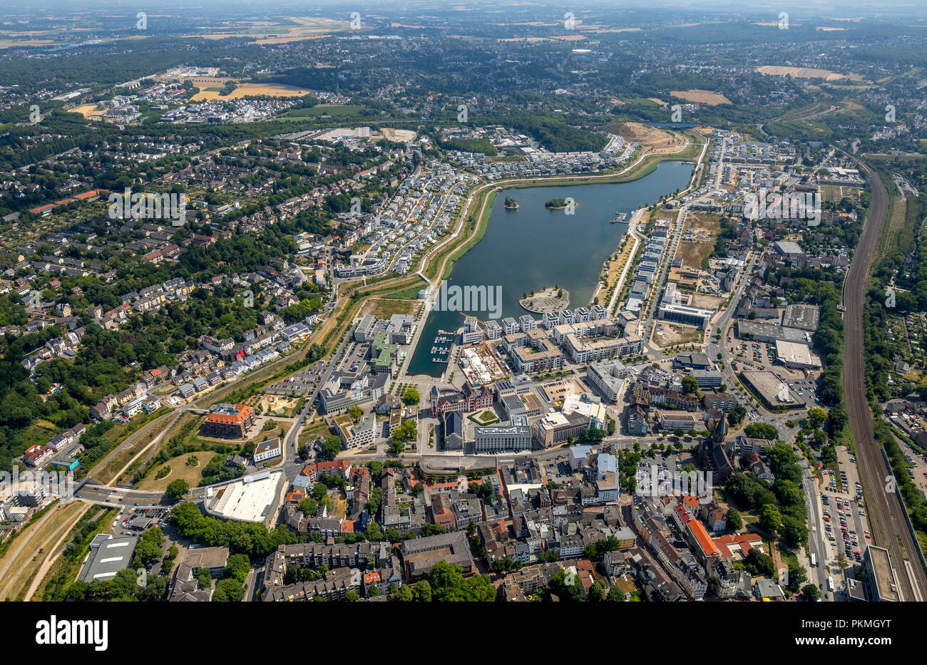 Vista aerea, Phoenix Lago di Dortmund, Phoenix Lago, Emscher, Hörder Castello, Dortmund, la zona della Ruhr, Nord Reno-Westfalia, Germania Foto Stock