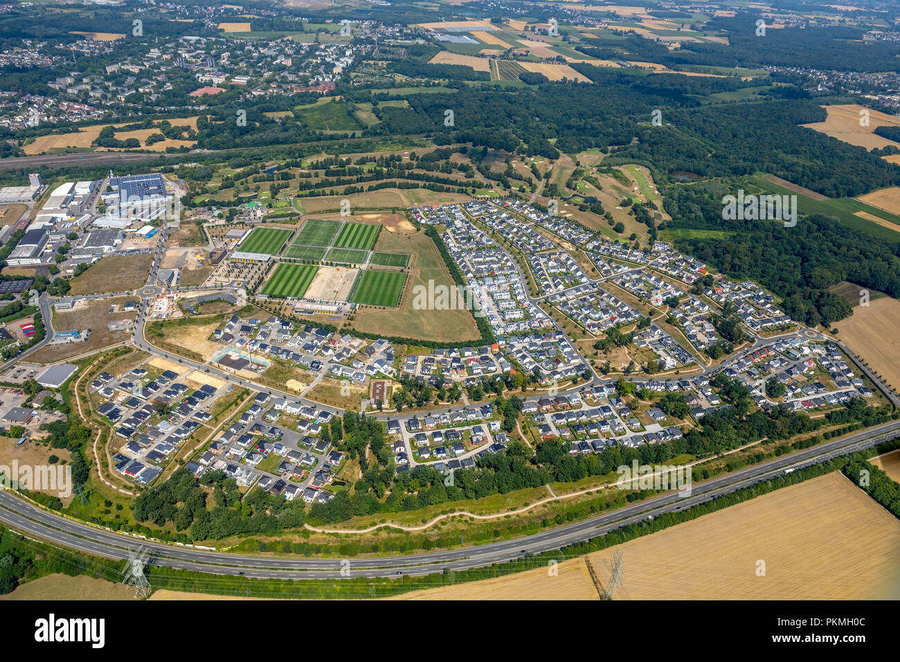 Vista aerea, campo Brackeler, area di costruzione Hohenbuschei, BVB training center, Dortmund, la zona della Ruhr, Renania settentrionale-Vestfalia Foto Stock