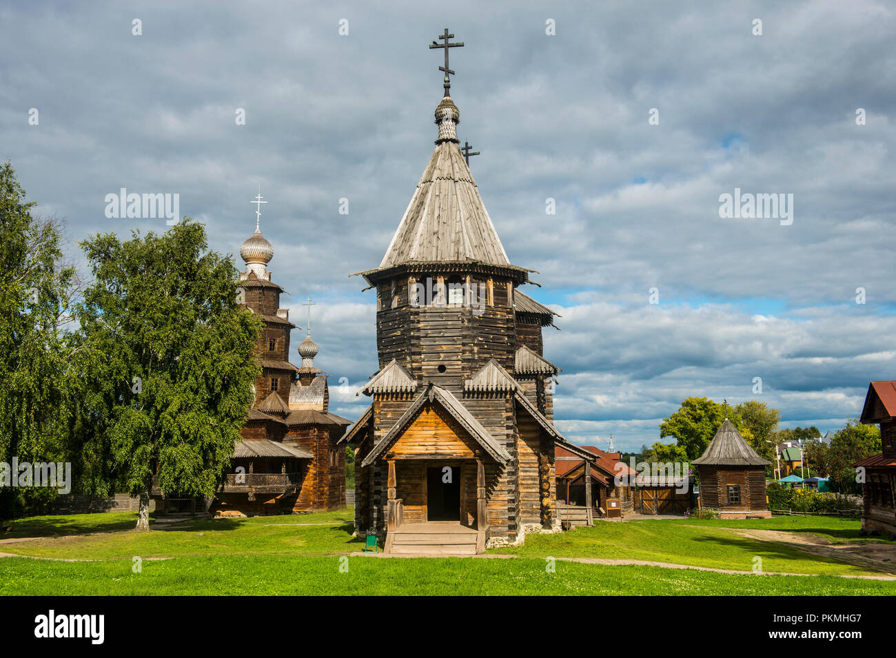 Chiesa in legno nel Museo di architettura in legno nel patrimonio mondiale dell'Unesco Suzdal, Golden ring, Russia Foto Stock