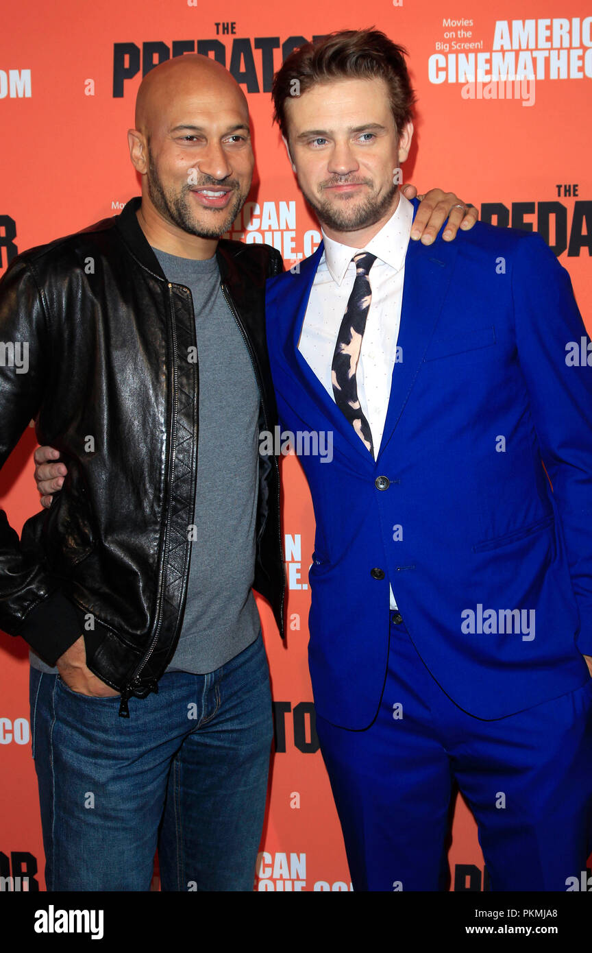 Tasto Keegan-Michael e Boyd Holbrook frequentando "Predator" speciale proiezione al Teatro egiziano il 12 settembre 2018 a Los Angeles, California. Foto Stock