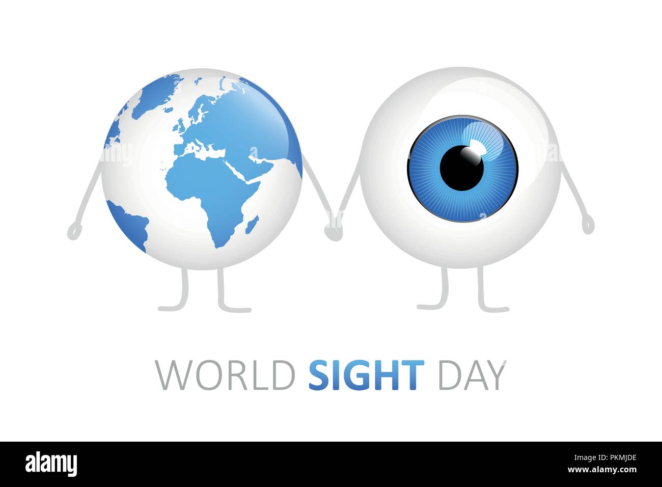 La giornata mondiale per la vista degli occhi blu e la massa holding hands cartoon illustrazione vettoriale EPS10 Illustrazione Vettoriale