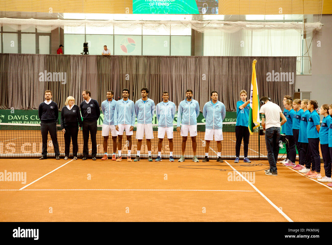 Kraljevo, Serbia. 14 settembre 2018. Il team indiano alla cerimonia di apertura della Coppa Davis 2018 Tennis World Group Play-off intorno al centro Sportski Ibar in Kraljevo, Serbia. Foto Stock