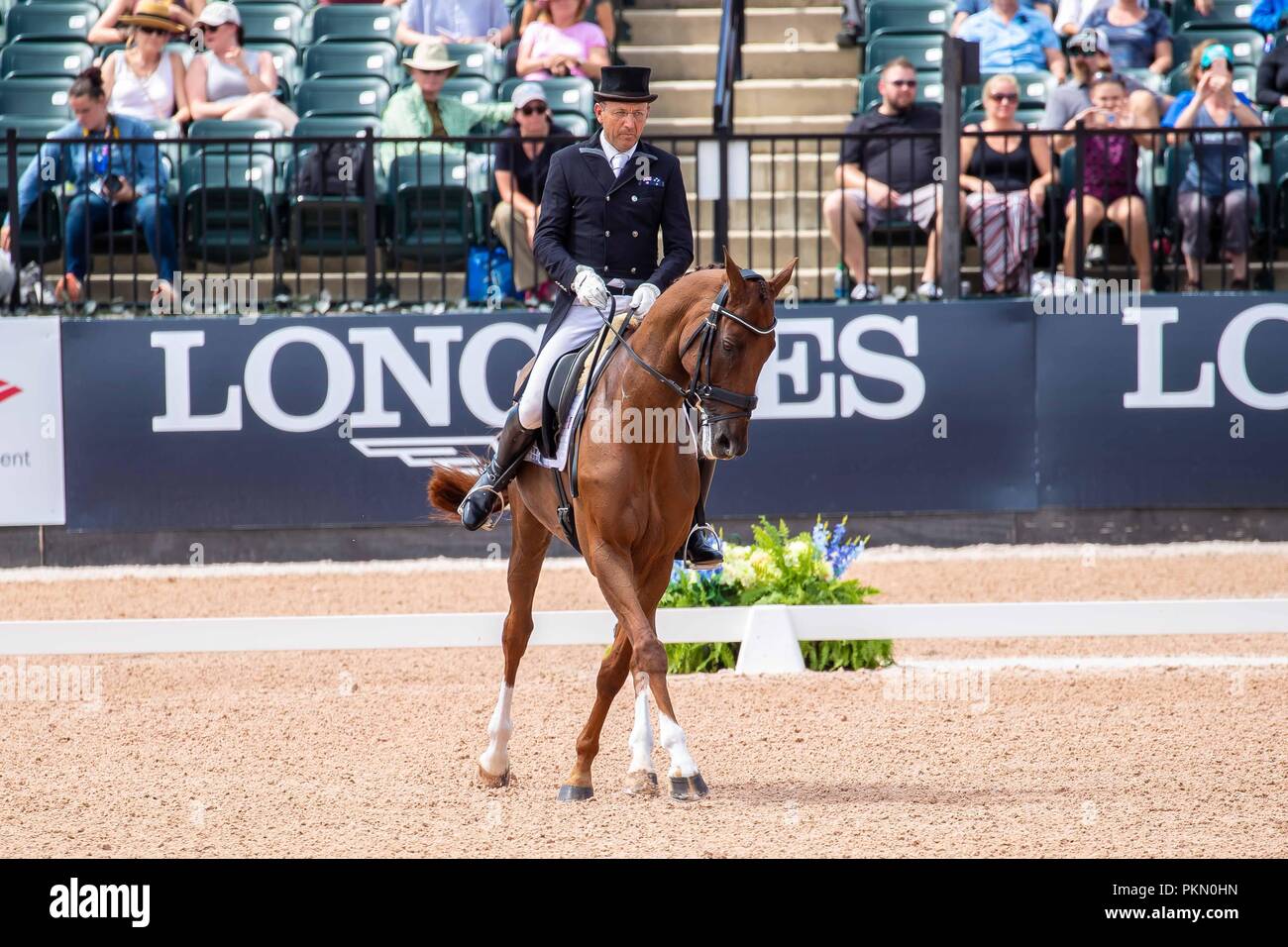 Tryon, Stati Uniti d'America. 14 settembre 2018. William Levett. Diamante Lassban ascensore. AUS. Eventing dressage. Il giorno 4. Giochi equestri mondiali. WEG 2018 Tryon. Carolina del Nord. Stati Uniti d'America. 14/09/2018. Credito: Sport In immagini/Alamy Live News Foto Stock