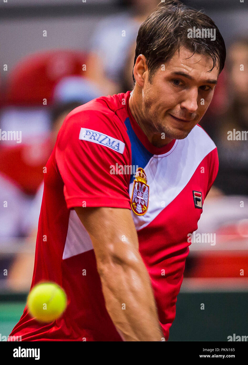 Kraljevo, Serbia. Dusan Lajovic (SRB) restituisce Credito: Nikola Krstic/Alamy Live News Foto Stock