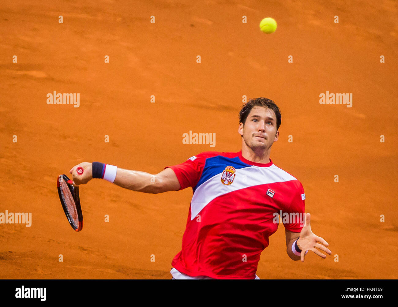 Kraljevo, Serbia. Dusan Lajovic (SRB) restituisce Credito: Nikola Krstic/Alamy Live News Foto Stock