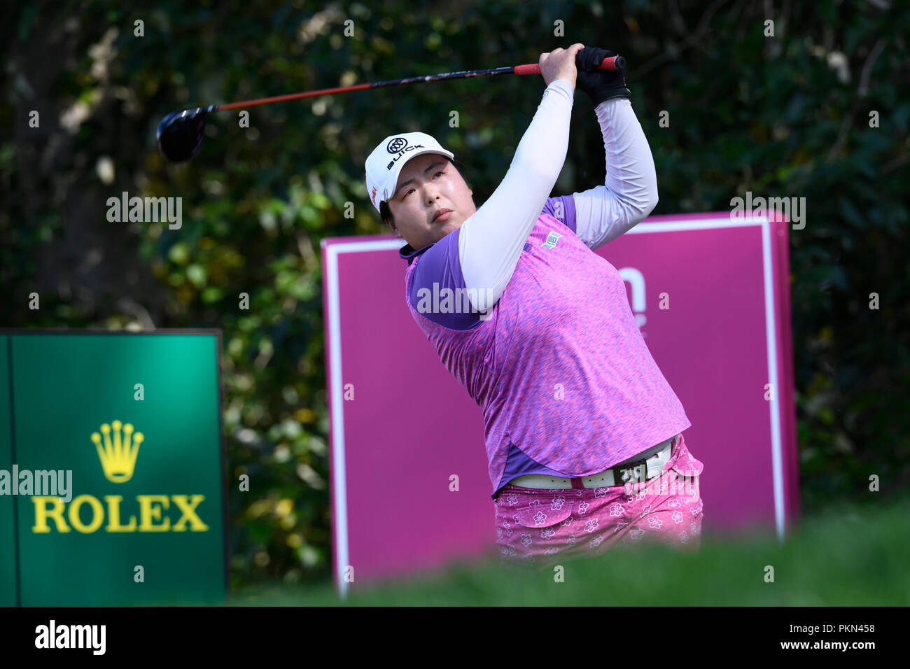 Evian. Xiv Sep, 2018. Shanshan Feng della Cina compete durante il secondo round del campionato di Evian il 7 settembre 14, 2018 a Evian-les-Bains, Francia. Credito: Alain Grosclaude/Xinhua/Alamy Live News Foto Stock