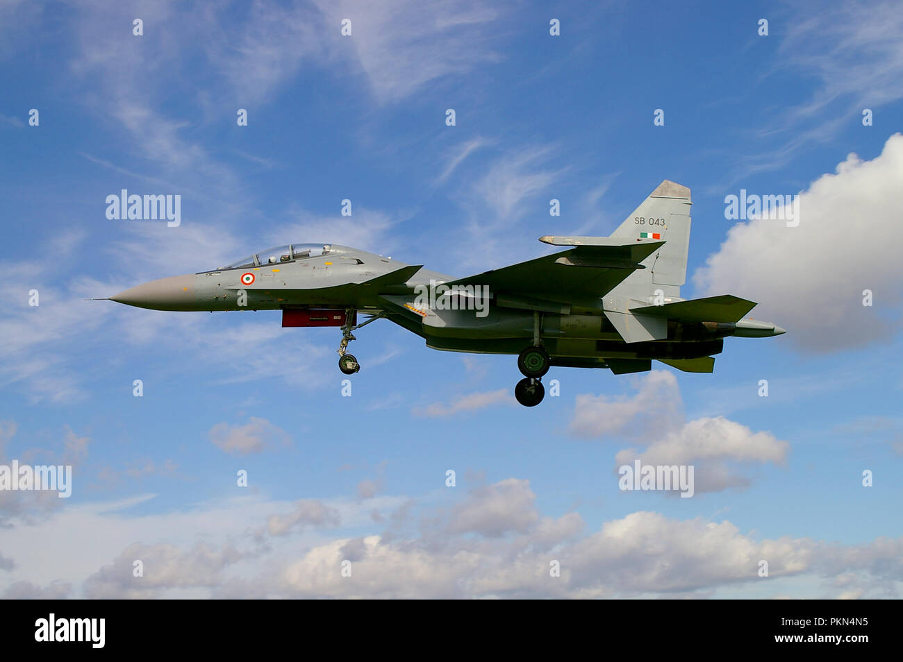 Forza aerea indiana Sukhoi Su-30MKI jet da combattimento aereo, superiorità aerea fighter. Su30 il flanker H russo progettato, costruito da Hindustan Aeronautics Limited Foto Stock