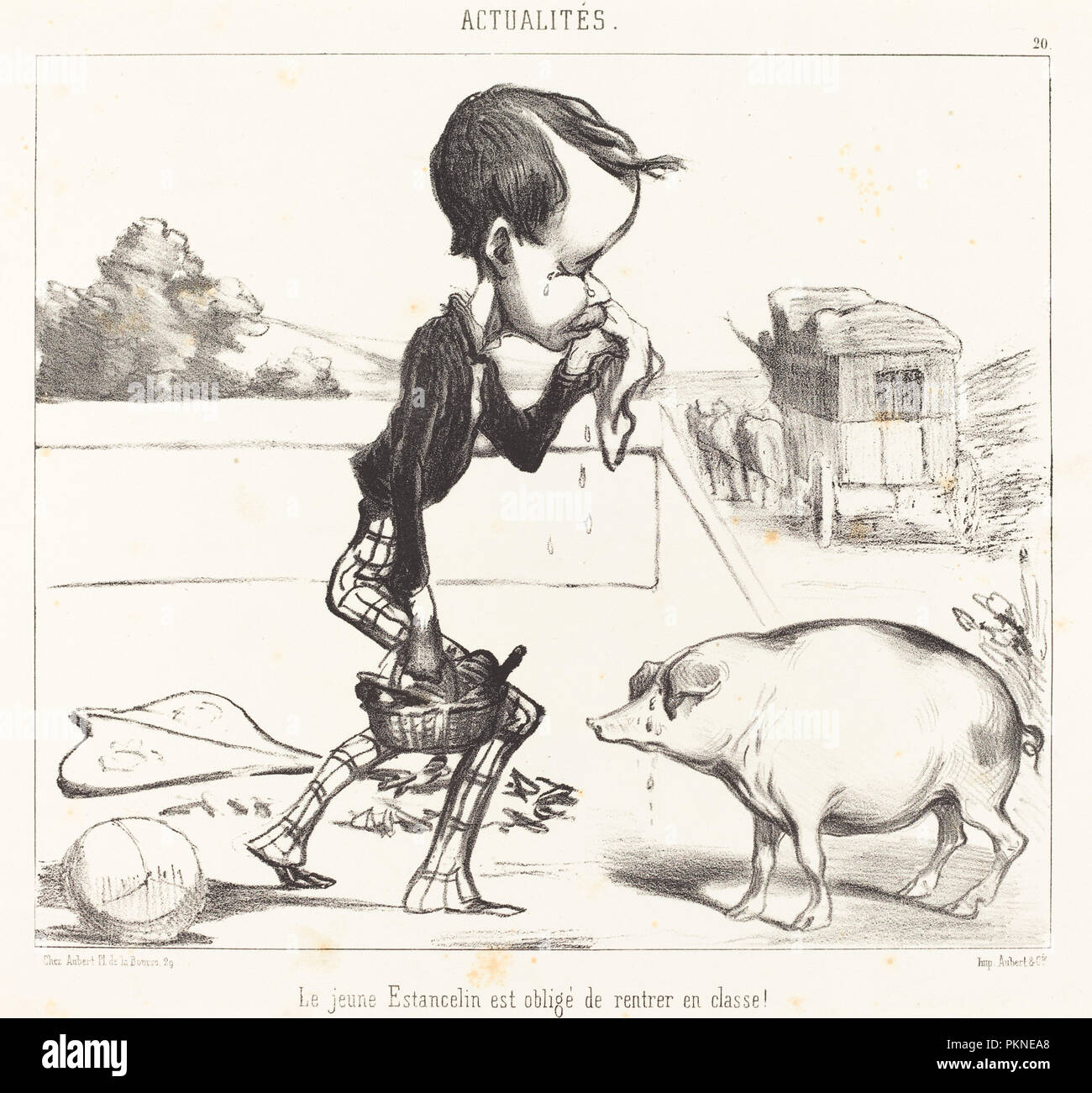 Le Jeune Estancelin est obligé de rentrer en classe!. Data: 1849. Medium: litografia. Museo: National Gallery of Art di Washington DC. Autore: Honoré Daumier. Foto Stock