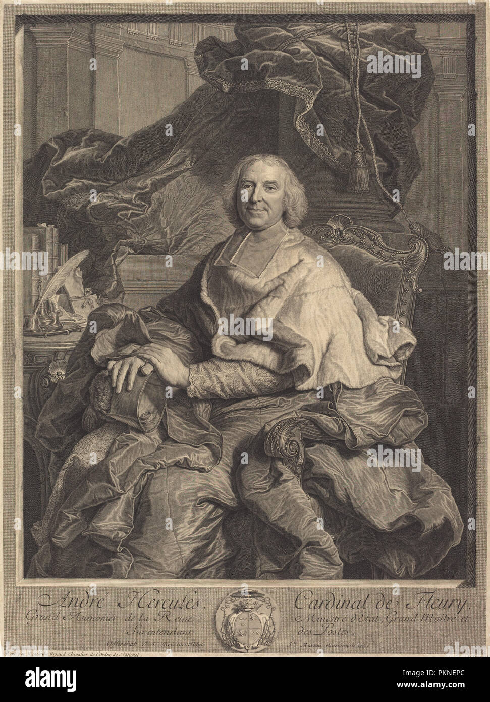 André Hercules, il cardinale de Fleury. Data: 1730. Medium: incisione su carta vergata. Museo: National Gallery of Art di Washington DC. Autore: Pierre Drevet dopo Hyacinthe Rigaud Il duomo. Foto Stock