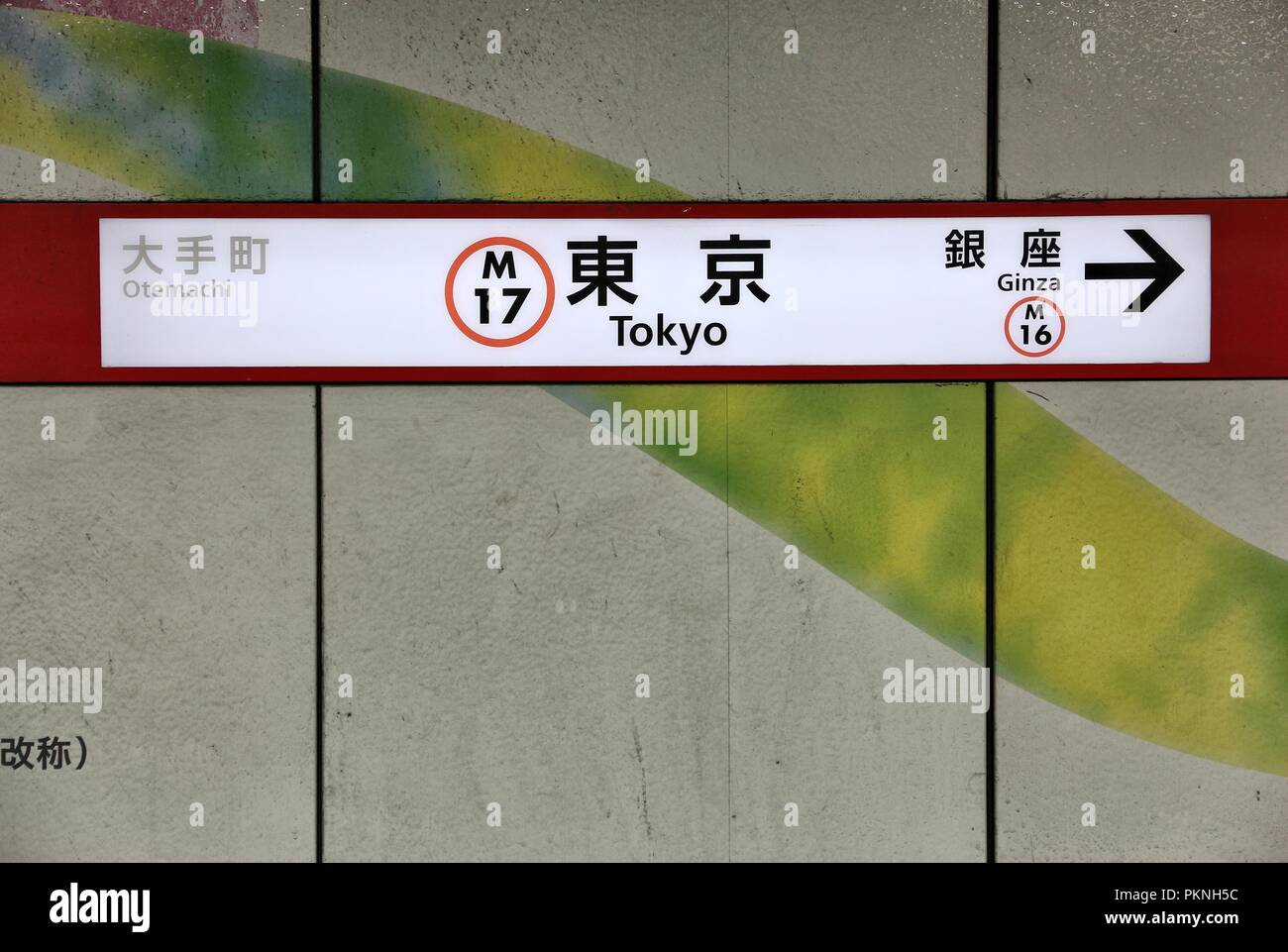 TOKYO, Giappone - 28 novembre 2016: Tokyo Stazione della metropolitana di Tokyo. La Toei metropolitana e metropolitana di Tokyo hanno 285 stazioni e hanno 8,7 milioni di utenti ogni giorno. Foto Stock