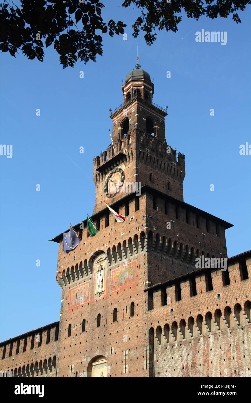 Milano, Italia. Castello Sforzesco - vecchio punto di riferimento della Lombardia. Foto Stock