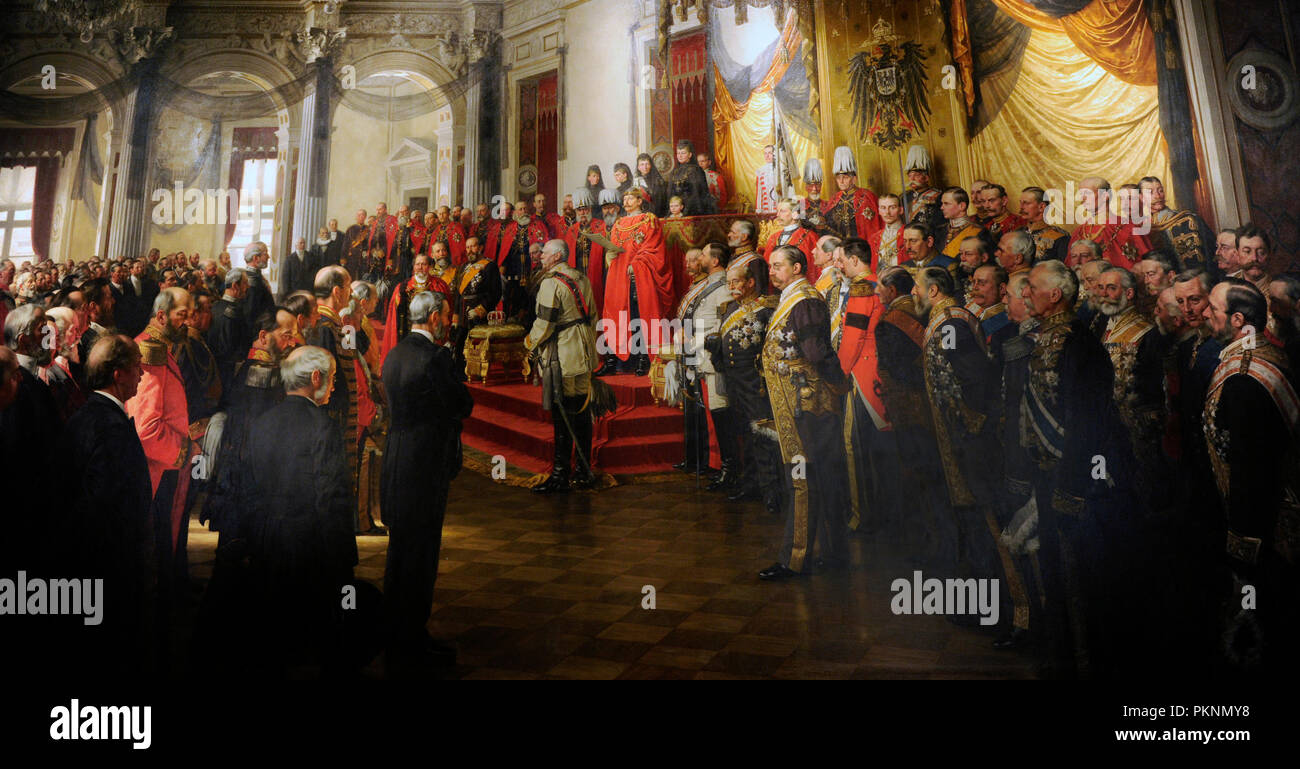 L'apertura del Reichstag tedesco nella Sala Bianca della Berlin Schloss da Kaiser Wilhelm II il 25 giugno 1888. Dettaglio. Pittura terminato nel 1893 da Anton von Werner (1843-1915). Museo Storico Tedesco a Berlino. Germania. Foto Stock