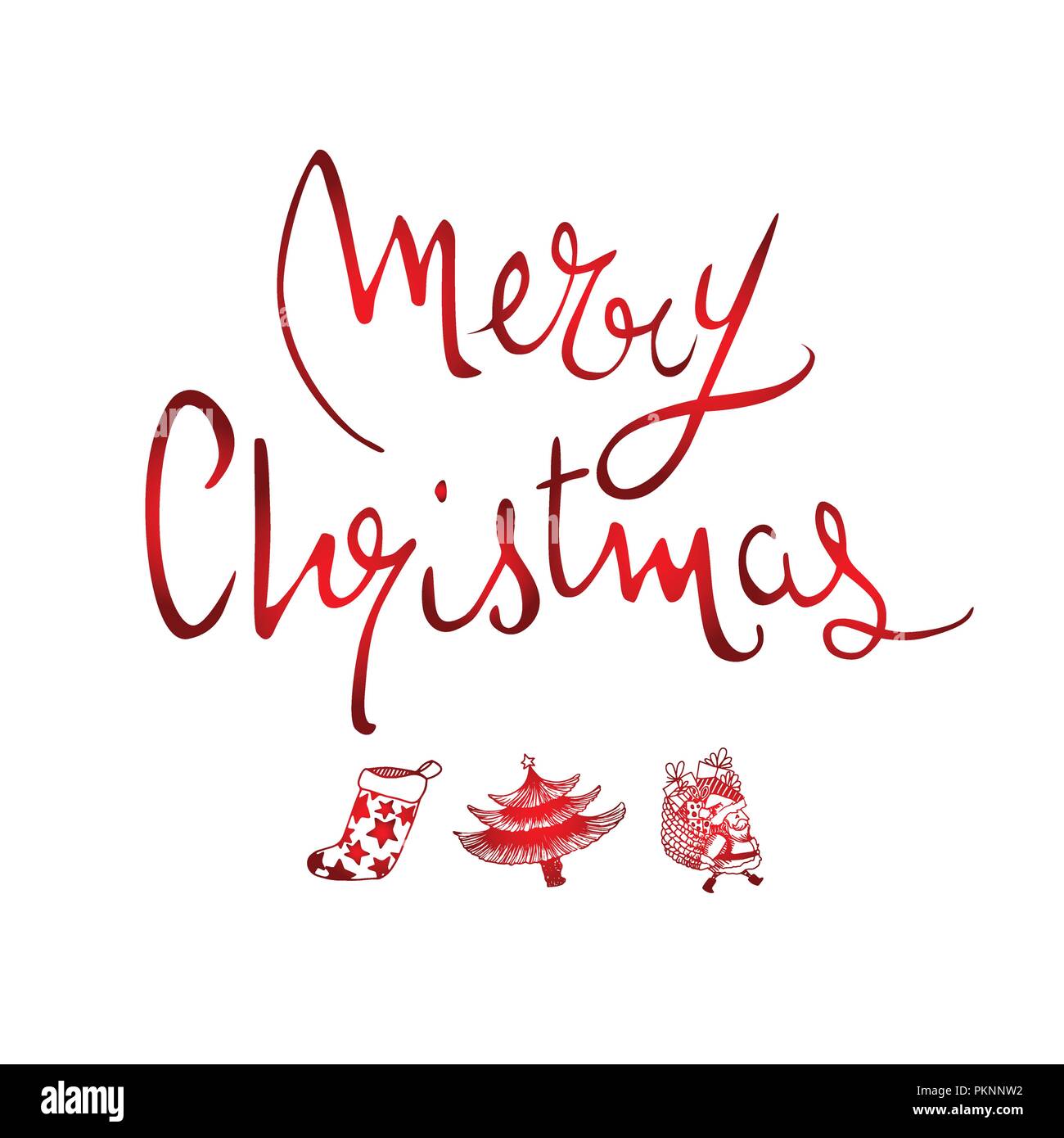 Dolce Merry Christmas card illustrato con scarabocchi Illustrazione Vettoriale