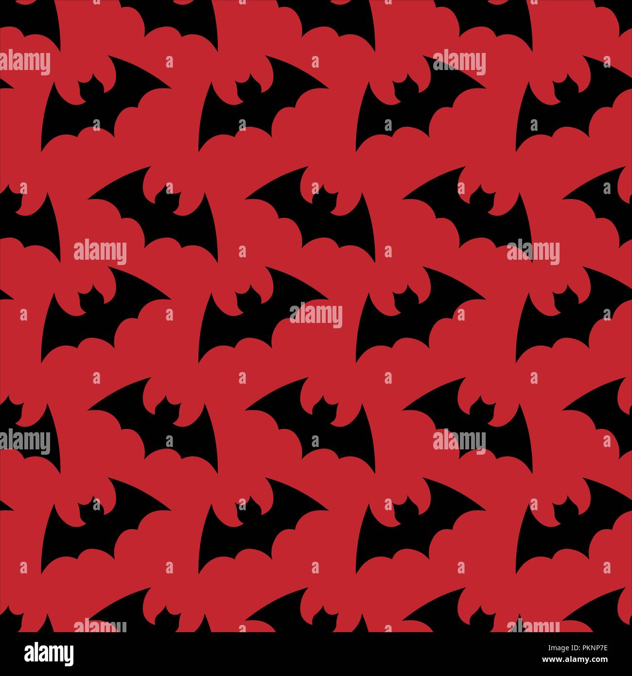 Modello senza giunture. Sfondo di Halloween.Halloween flying bat. Vettore di Halloween rosso modello seamless sfondo. silhouette di pipistrelli. Illustrazione Vettoriale