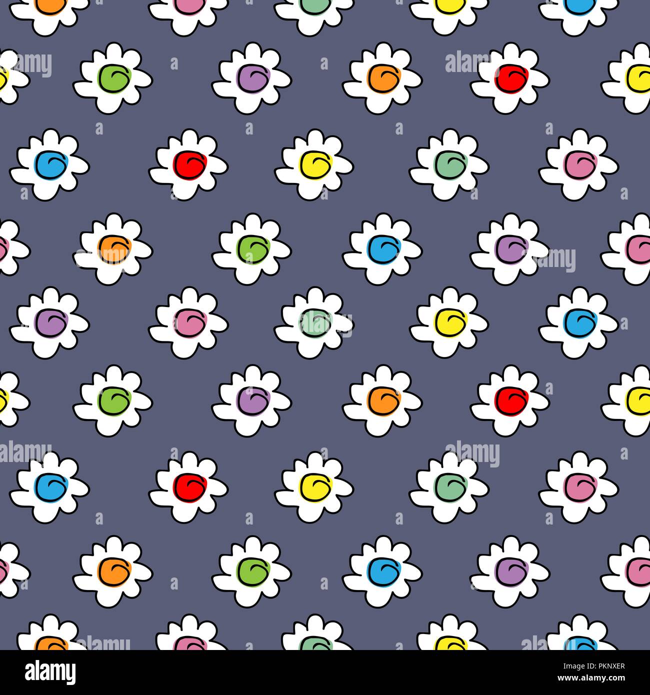 Tessili scuro di colore blu senza giunture elegante sfondo vettoriale con fiori di camomilla Illustrazione Vettoriale