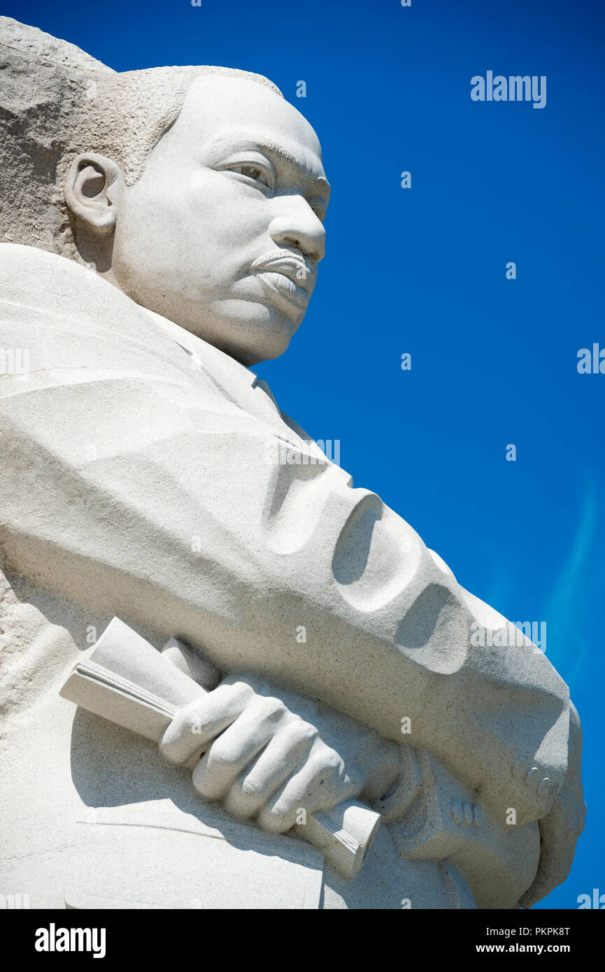 WASHINGTON DC - circa agosto, 2018: il Martin Luther King Jr Memorial, dotate di un ritratto del leader dei diritti civili scolpita in granito Foto Stock
