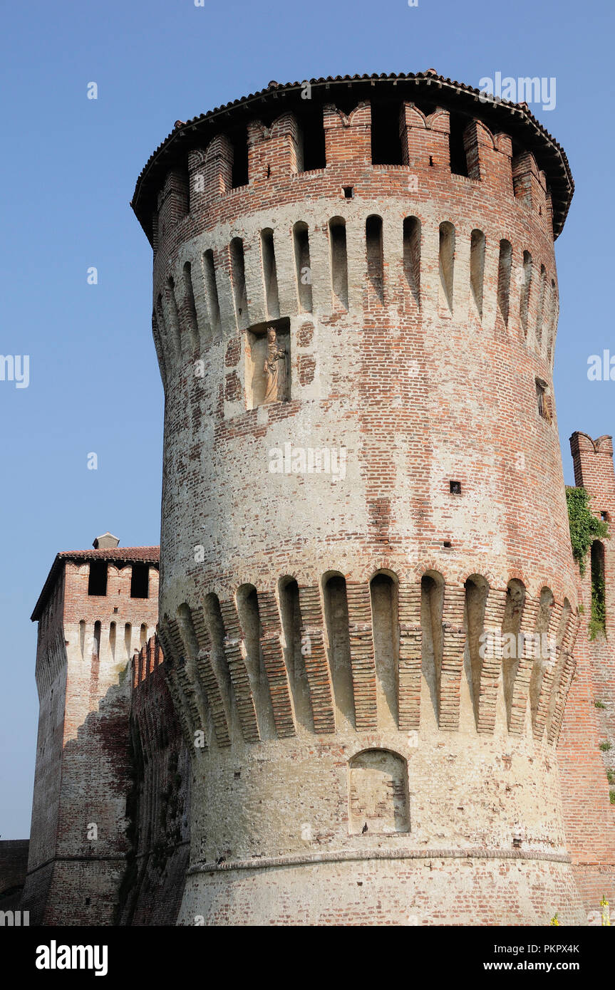 L'Italia, Lombardia, Soncino, torre dettaglio, Castello Sforzesco. Foto Stock