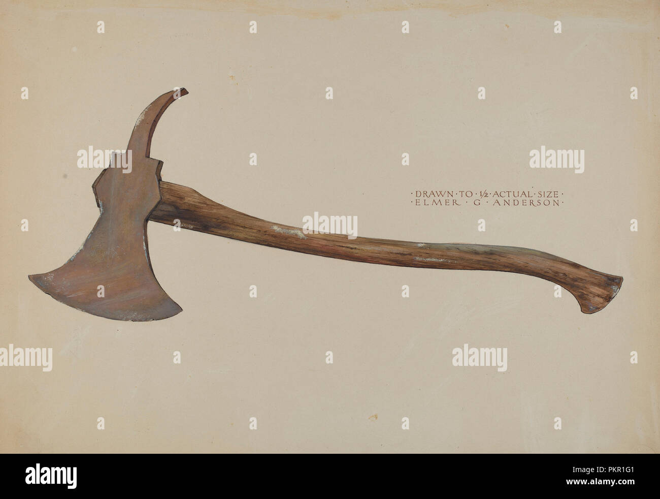 Vigili del fuoco Ax. Data: c. 1937. Dimensioni: complessivo: 37,8 x 51 cm (14 7/8 x 20 1/16 in.). Medium: acquerello, grafite e matite colorate su cartone. Museo: National Gallery of Art di Washington DC. Autore: Elmer G. Anderson. Foto Stock