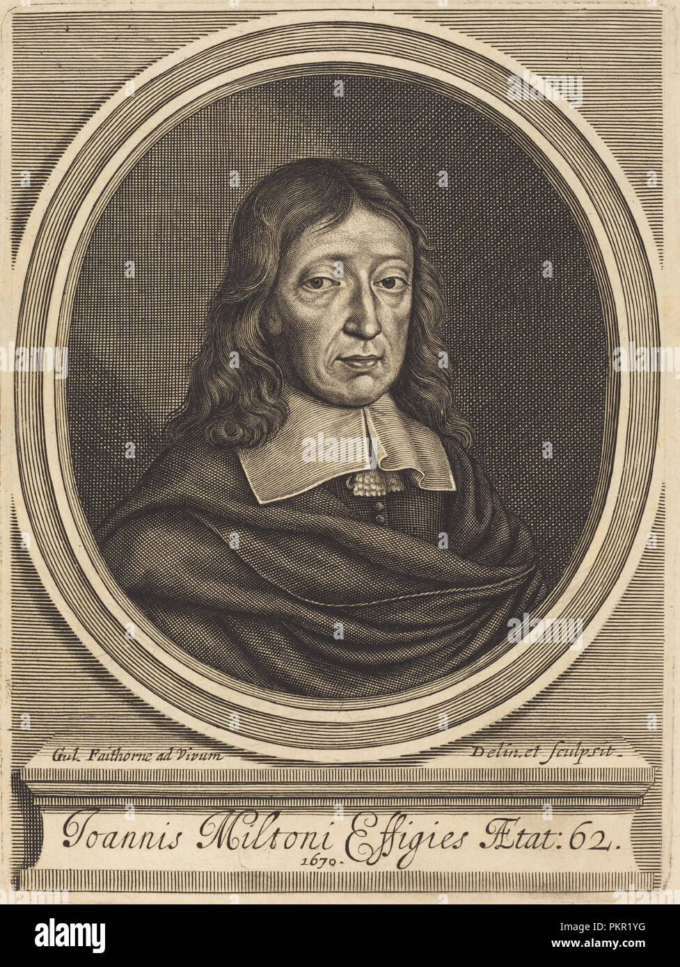 John Milton. Data: 1670. Medium: incisione. Museo: National Gallery of Art di Washington DC. Author: William Faithorne. Foto Stock