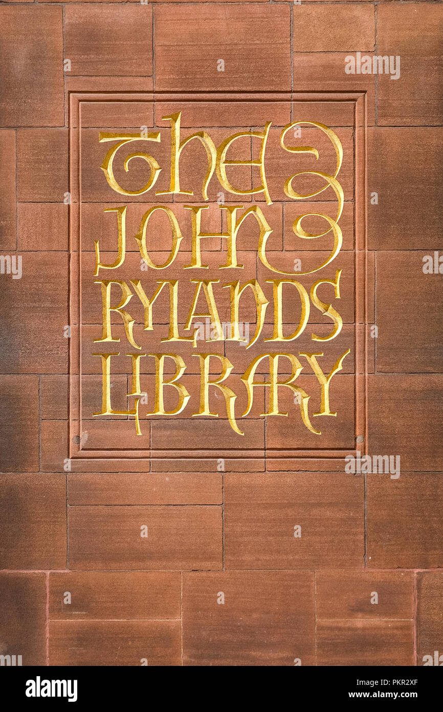 Manchester, Regno Unito - 18 Maggio 2018: John Rylands Library costruito nel 1988 da Enriqueta Rylands, sua moglie dopo Giovanni della morte, è aperto al pubblico nel 1900. Il Foto Stock
