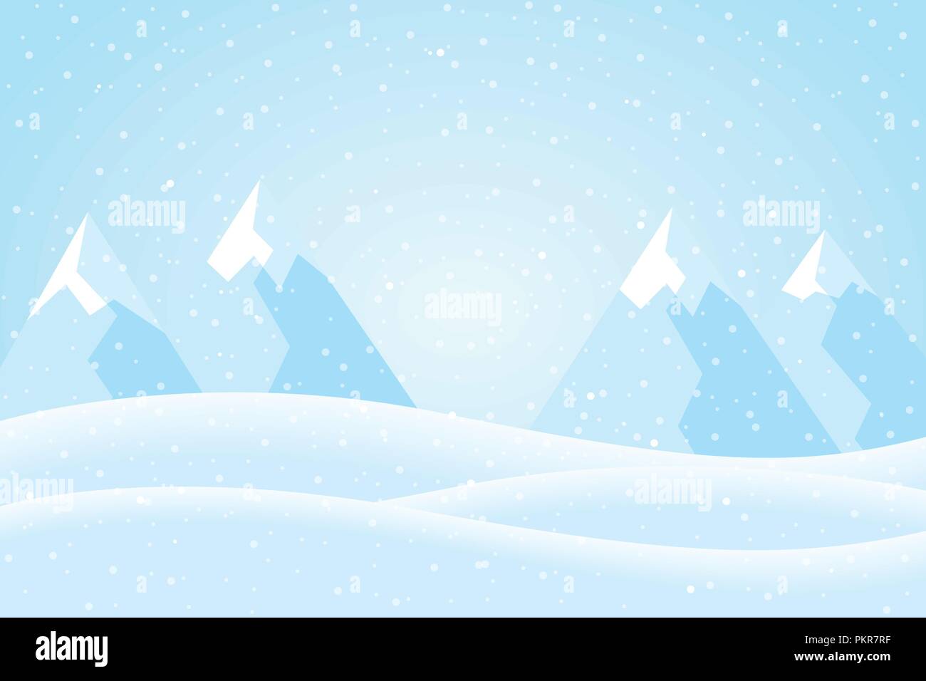 Design piatto illustrazione di un inverno paesaggio di montagna con colline, cielo blu e neve, adatto come il Natale o Capodanno Saluto card - vettore Illustrazione Vettoriale