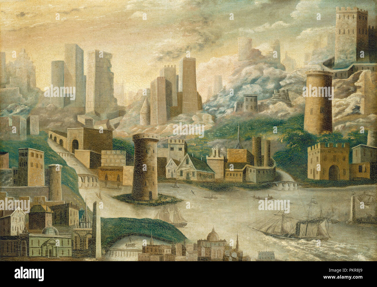 Una città di fantasia. Data: a metà del XIX secolo. Dimensioni: complessivo: 73 x 103,2 cm (28 3/4 x 40 5/8 in.) incorniciato: 114,3 x 85,7 x 5 cm (45 x 33 3/4 x 1 15/16 in.). Medium: olio su tela. Museo: National Gallery of Art di Washington DC. Autore: americana del XIX secolo. Foto Stock