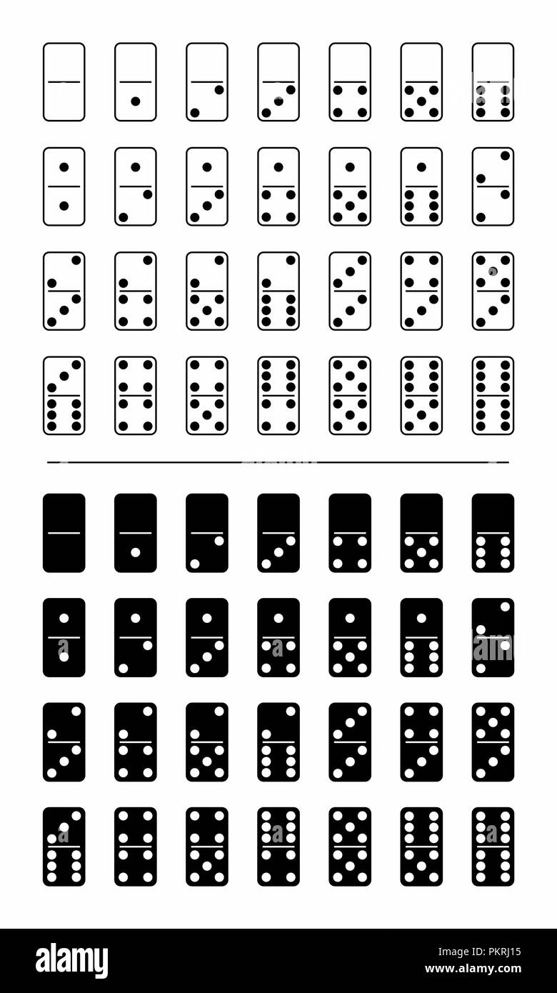 Illustrazione del bianco e del nero completo set di domino Illustrazione Vettoriale