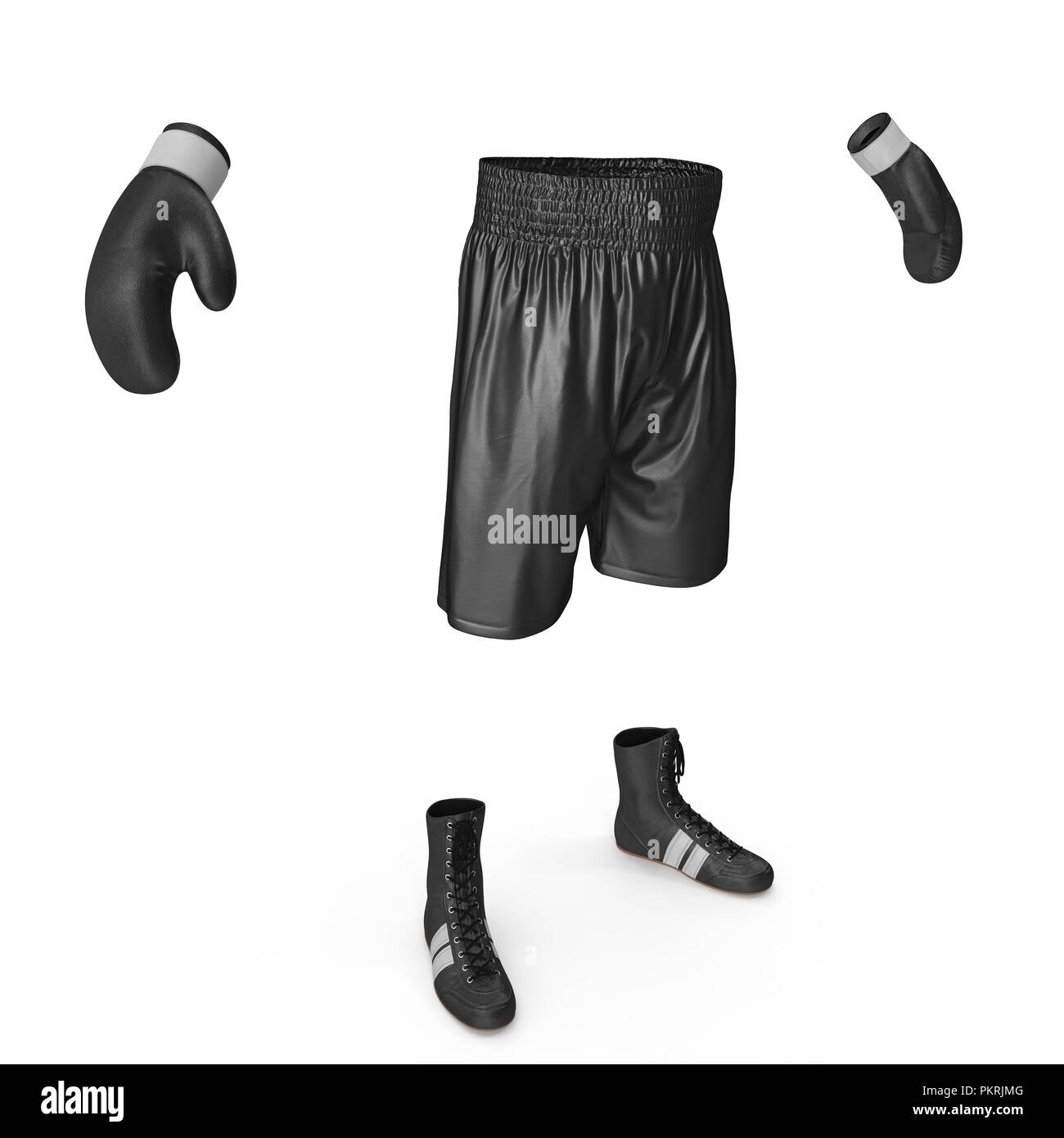 Boxer costume nero su bianco. 3D illustrazione Foto Stock