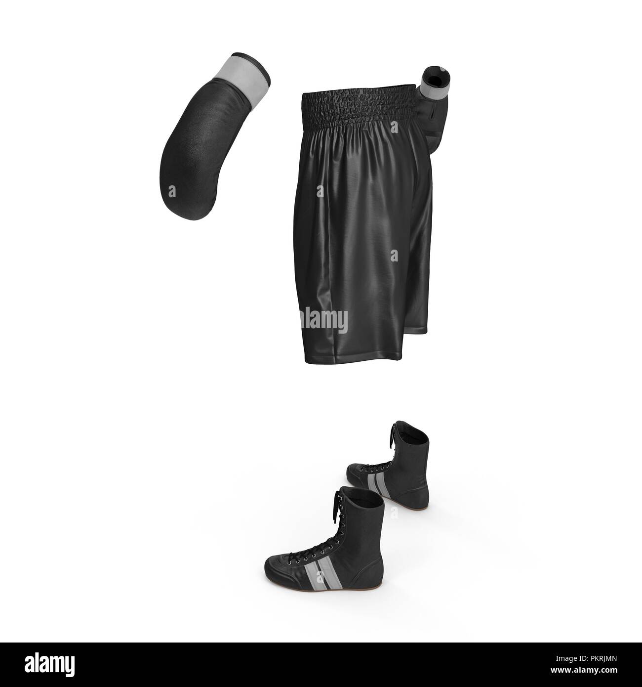 Boxer costume nero su bianco. 3D illustrazione Foto Stock