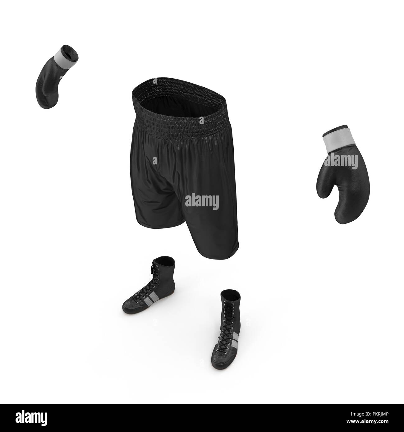 Boxer costume nero su bianco. 3D illustrazione Foto Stock