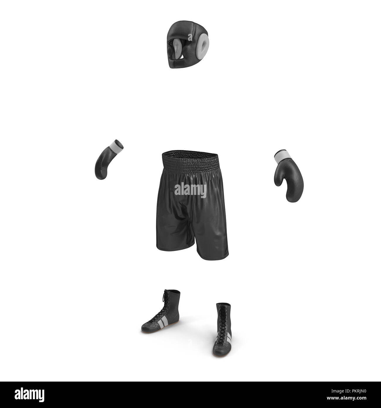 Boxer costume nero su bianco. 3D illustrazione Foto Stock
