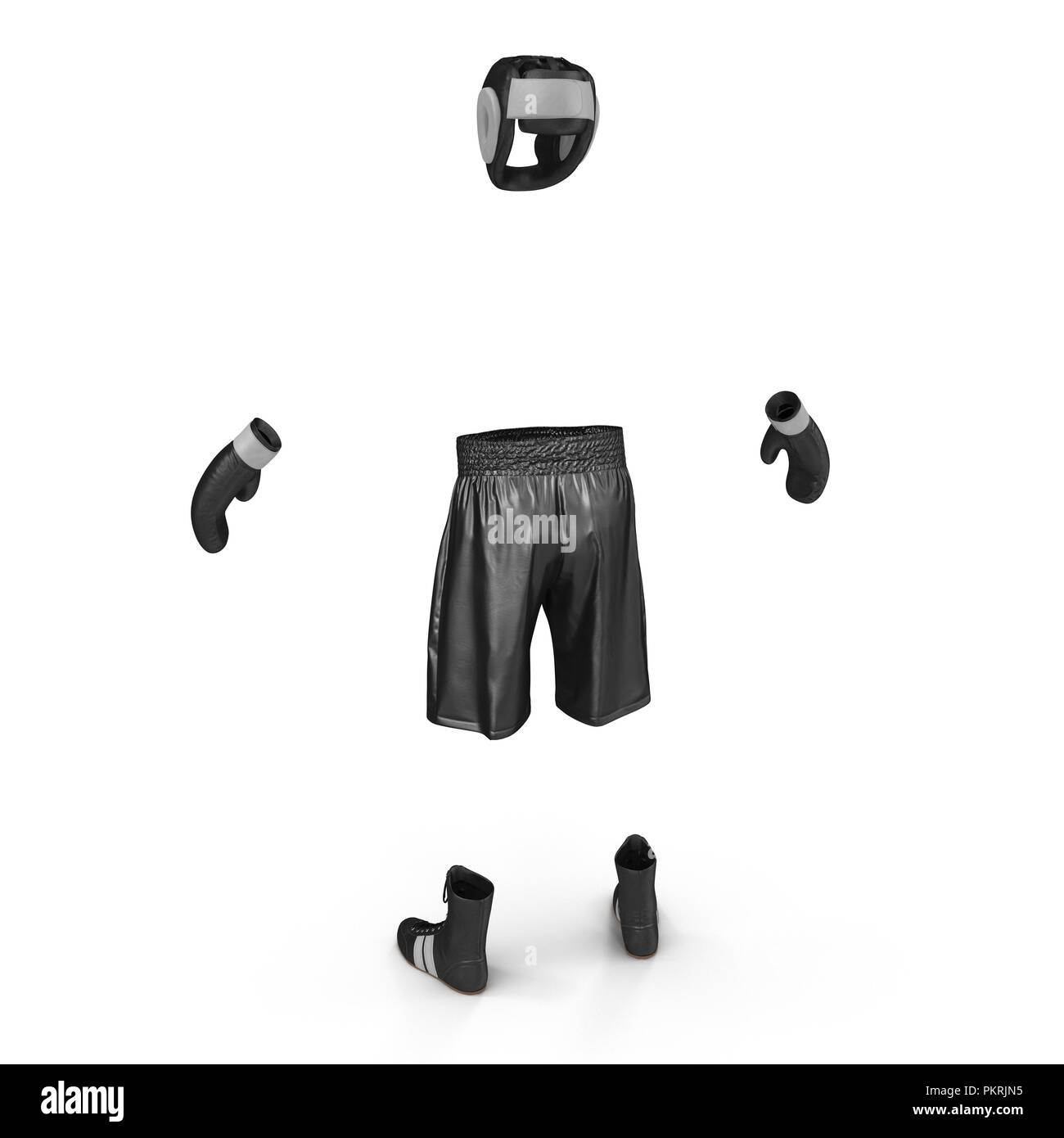 Boxer costume nero su bianco. 3D illustrazione Foto Stock