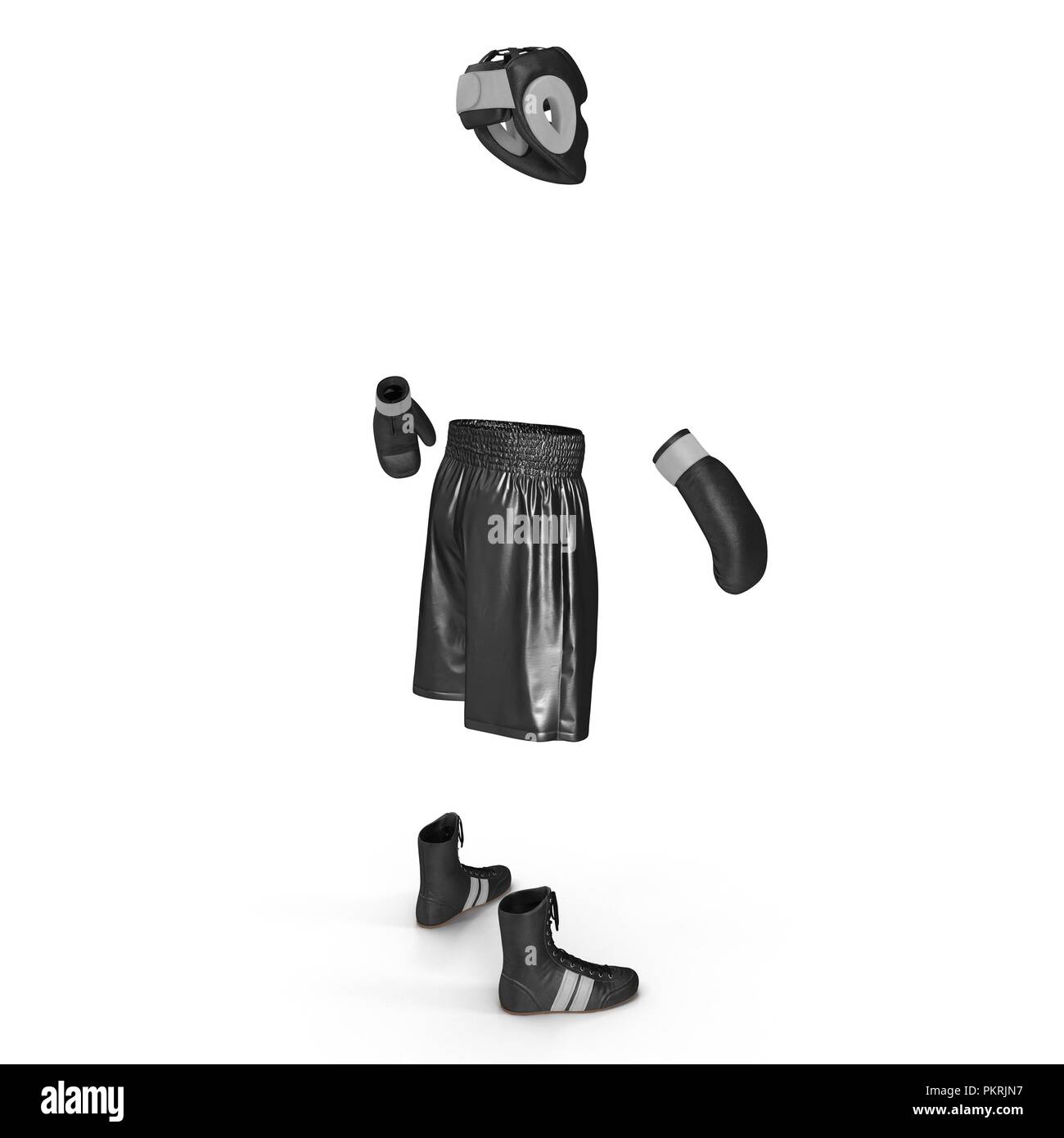 Boxer costume nero su bianco. 3D illustrazione Foto Stock