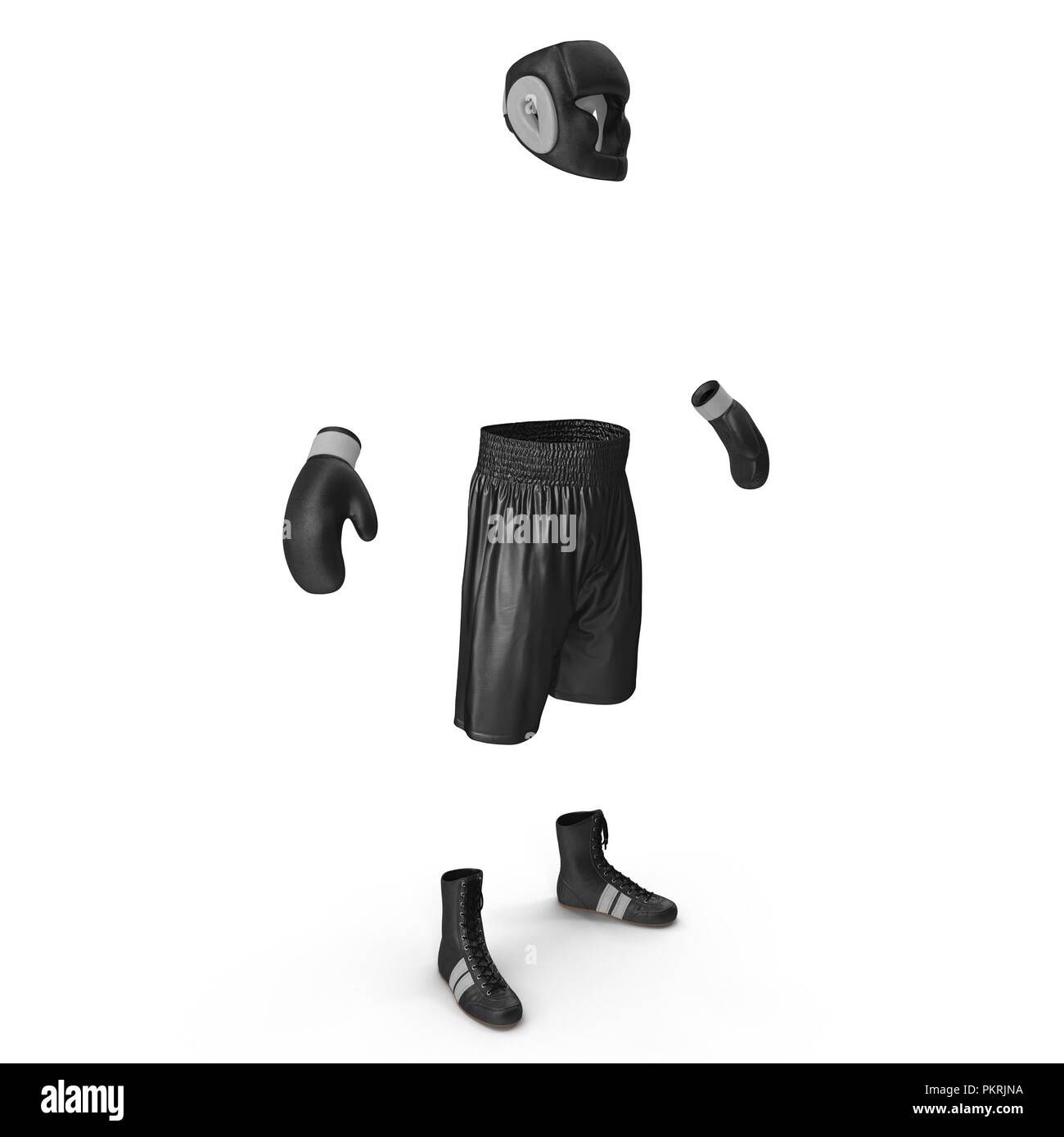 Boxer costume nero su bianco. 3D illustrazione Foto Stock