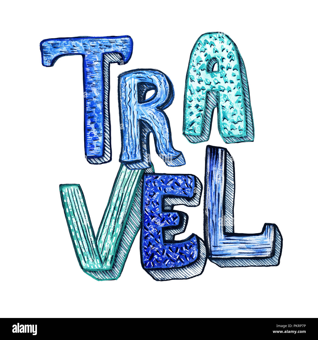 Viaggio disegnati a mano scritte con la corsa di parola e modellato riempire per T-Shirt Design stampa o Blogger Post nei Social Media. Banner pubblicitario in Childi Foto Stock