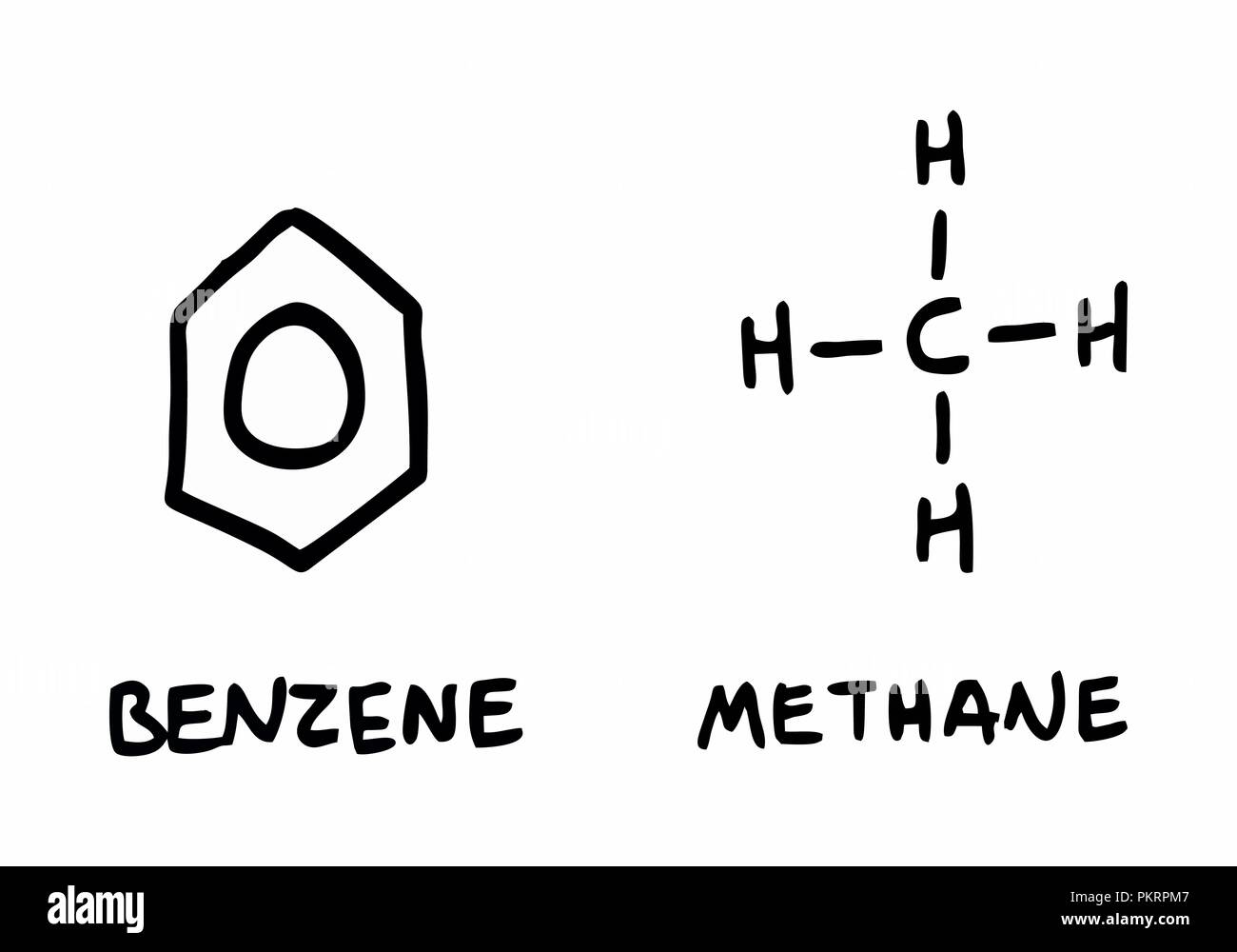 Freehand illustrazione di alcuni prodotti chimici formule strutturali Illustrazione Vettoriale