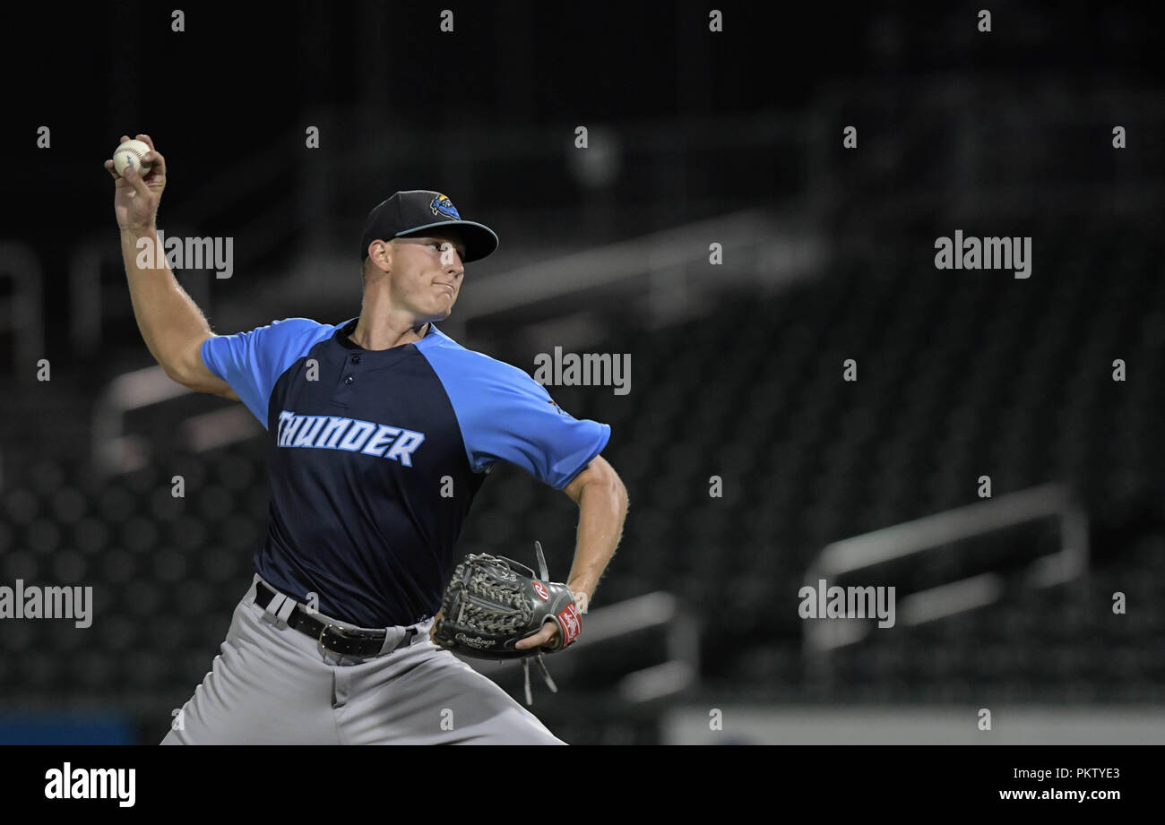 Un bricco per il Trenton Thunder piazzole durante una divisione est Campionato di Serie partita contro il New Hampshire Fisher gatti sul Sett. 5, 2018. Foto Stock