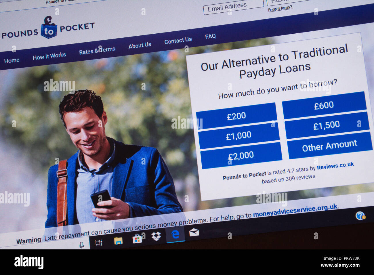 Libbre per pocket payday loans screenshot del sito web su un computer portatile Foto Stock