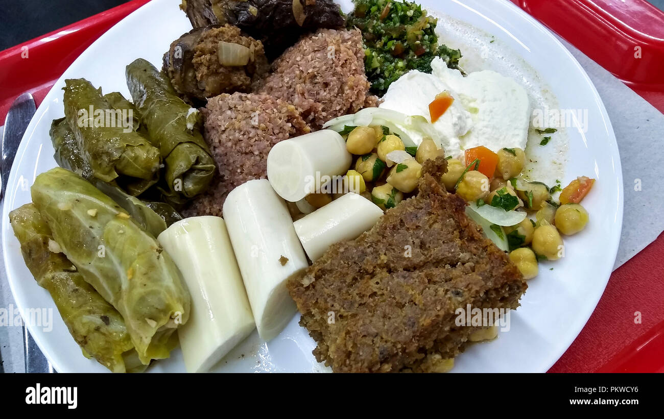 Cibo arabo. Delizioso cibo arabo sul piatto. Foto Stock
