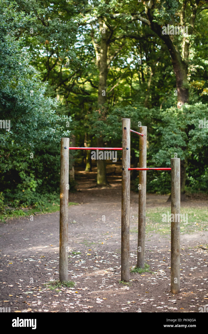 Palestra / fitness attrezzatura per uso da parte del pubblico di tenersi in forma in un parco locale Foto Stock