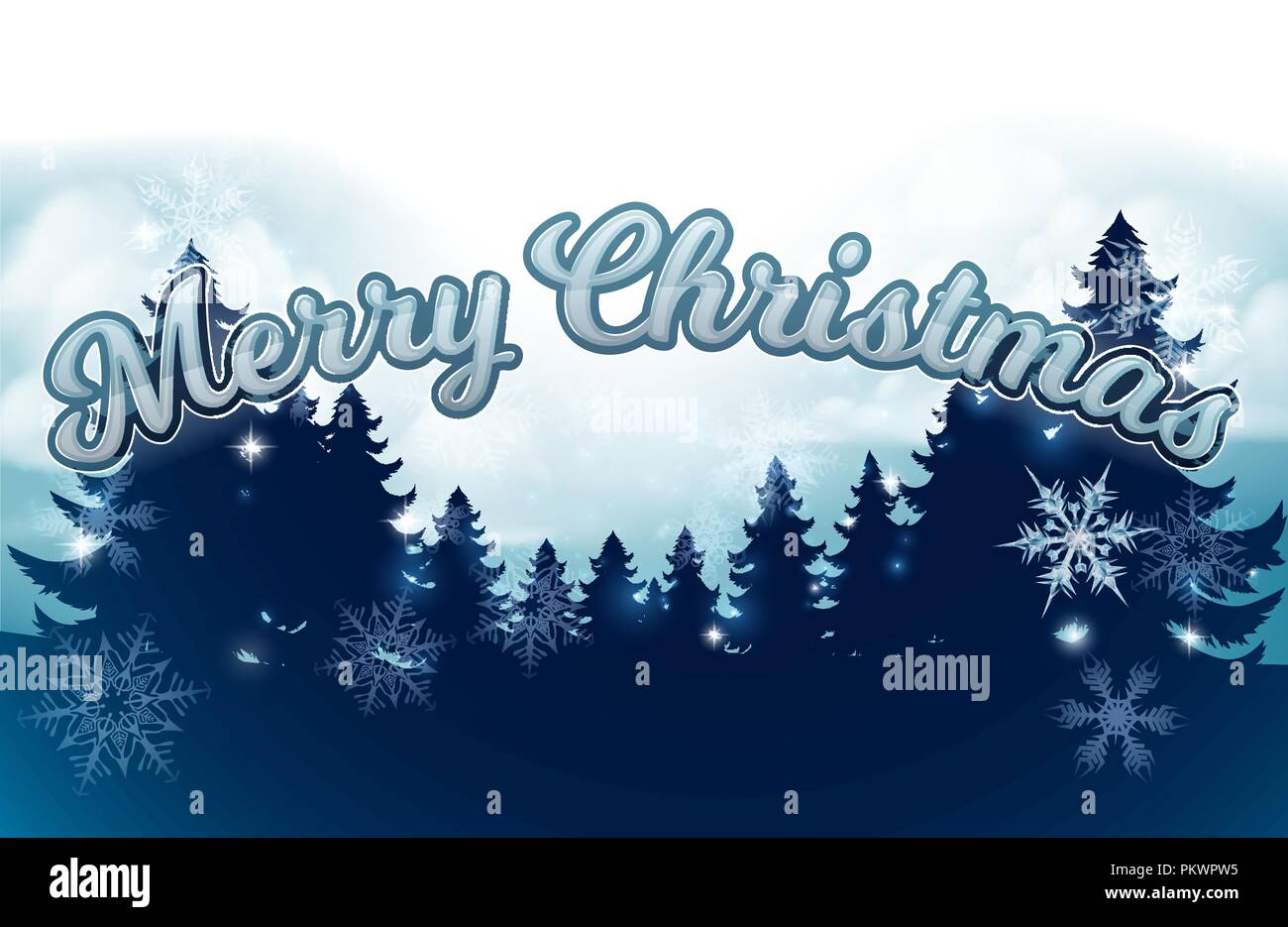 Merry Christmas Trees fiocchi di neve in inverno Graphic Illustrazione Vettoriale