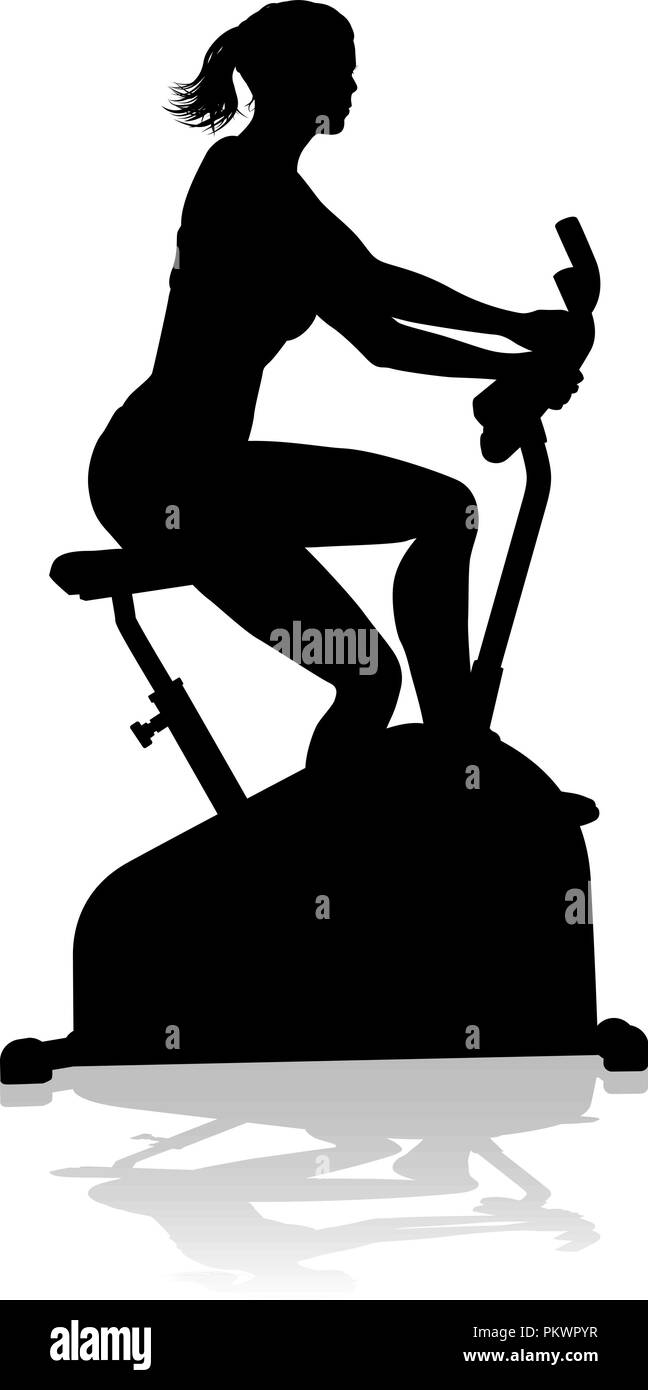 Palestra Silhouette di donna esercizio fisso Spin bike Illustrazione Vettoriale
