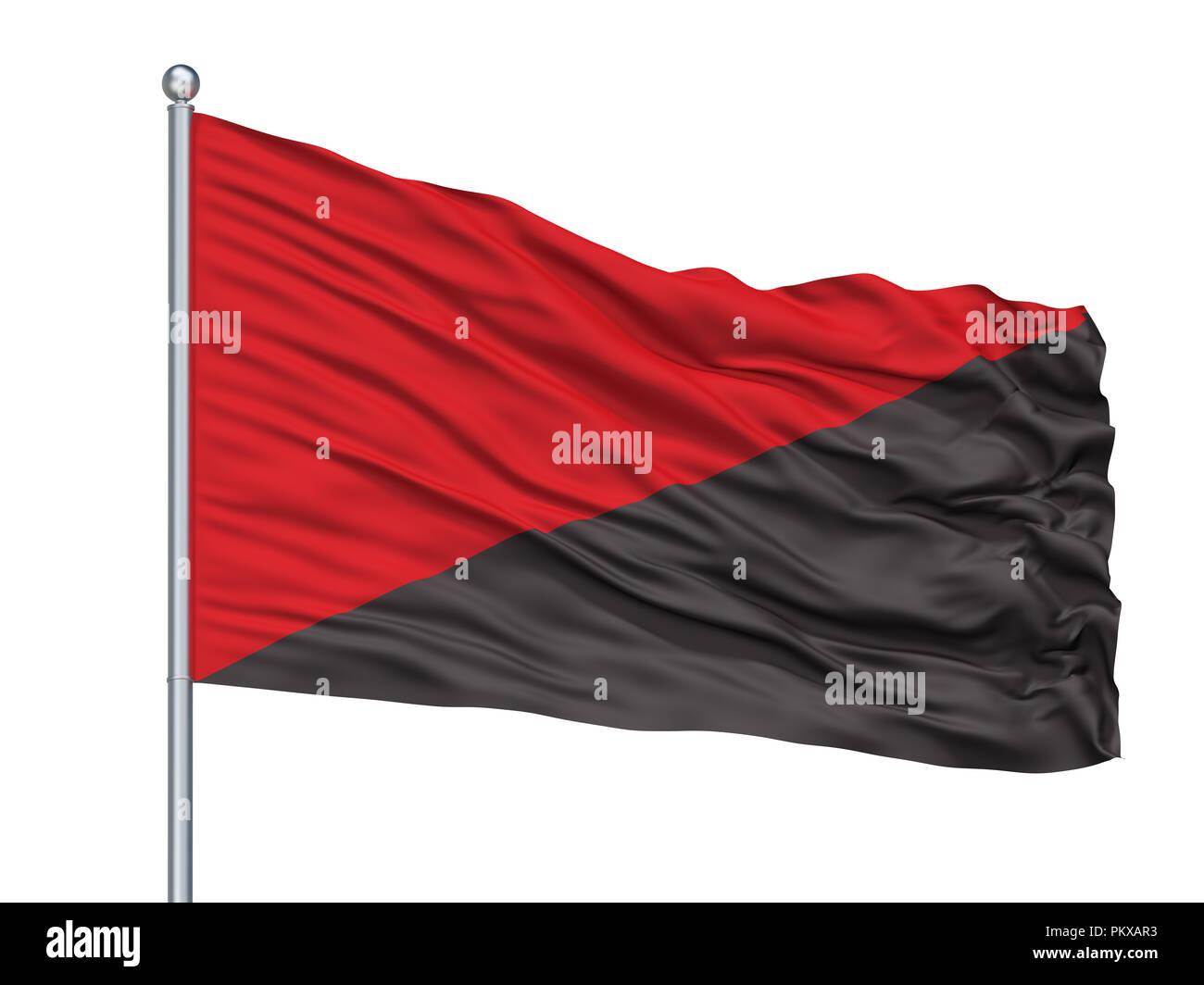 Anar bandiera comunista sul pennone, isolato su sfondo bianco, rendering 3D Foto Stock