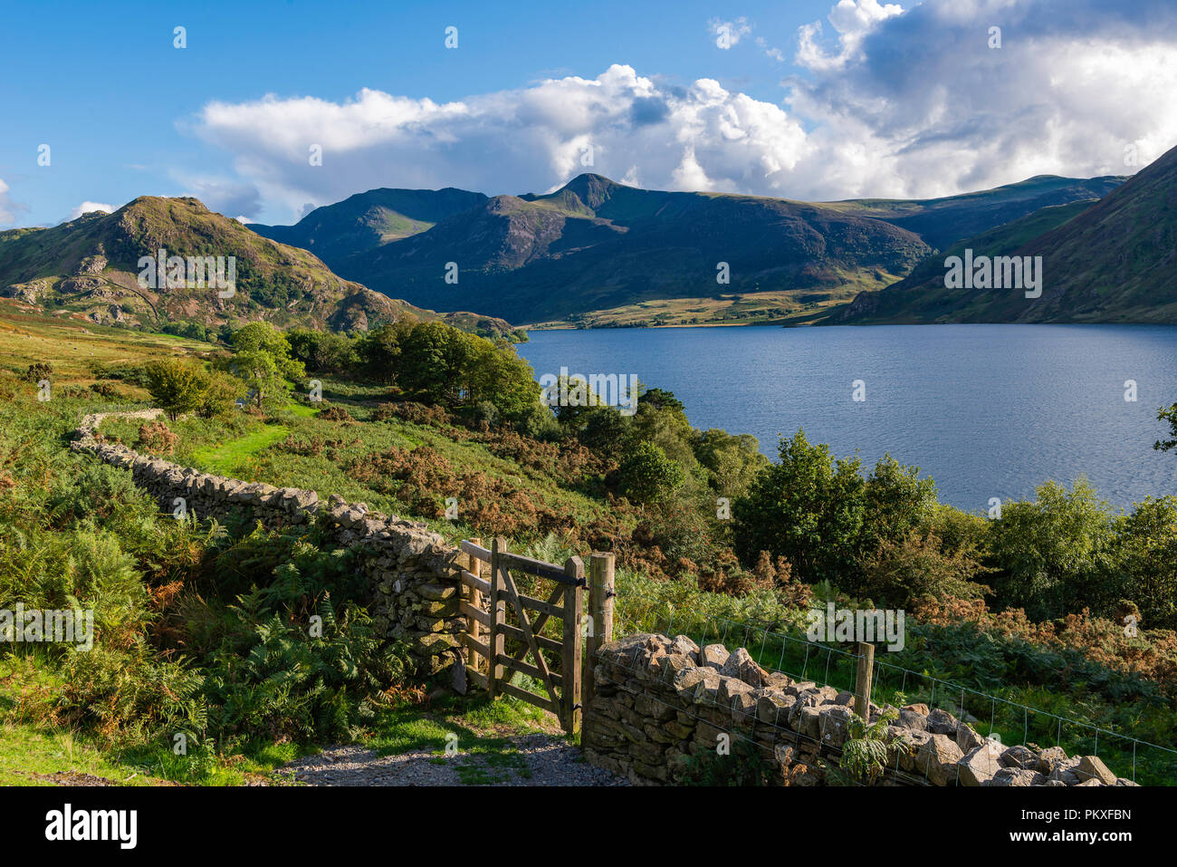 Jon Somers Crummock vista acqua attraverso acqua Crummock verso il rosso Pike alto stile e alta rupe dalla parte orientale del lago. Foto Stock