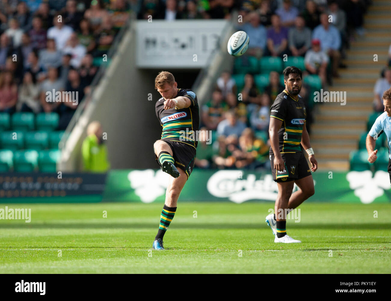 Northampton, Regno Unito. Il 15 settembre 2018. Dan Biggar di Northampton Santi durante la Premiership Gallagher round 3 match tra Northampton santi e saraceni al Franklin's Gardens. Andrew Taylor/Alamy Live News Foto Stock