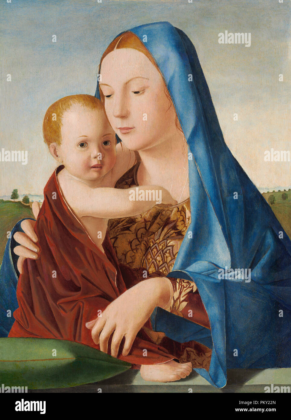 La Madonna e il bambino. Data: c. 1475. Dimensioni: superficie dipinta: 58,1 x 43,2 cm (22 7/8 x 17 in.) in generale: 58,9 x 43,7 cm (23 3/16 x 17 3/16 in.) incorniciato: 86,7 x 74,8 x 8,3 cm (34 1/8 x 29 7/16 x 3 1/4 in.). Medium: olio e tempera su pannello trasferiti dal pannello. Museo: National Gallery of Art di Washington DC. Autore: Antonello da Messina. Foto Stock