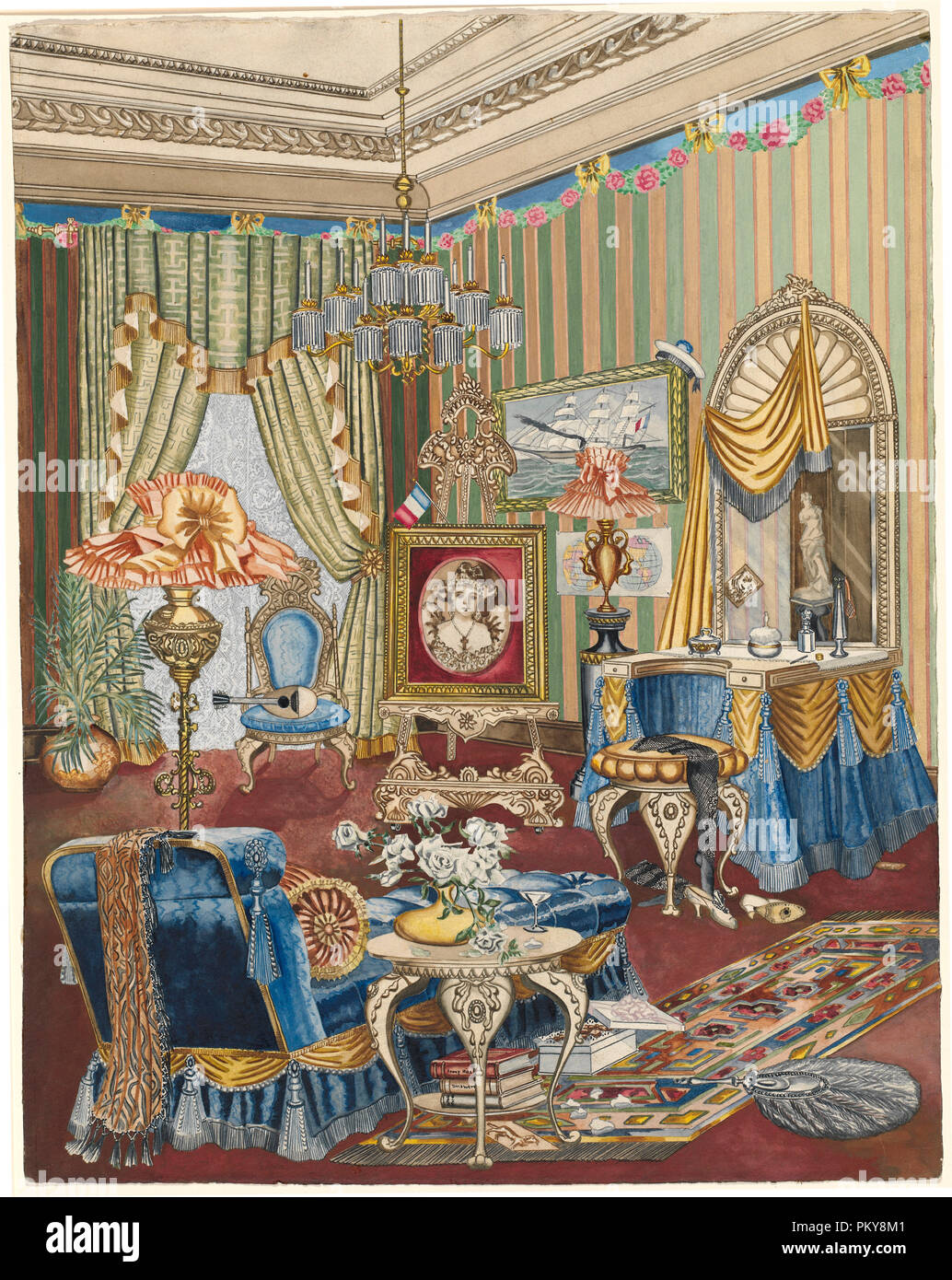 Boudoir. Data: c. 1931. Dimensioni: complessivo: 57,5 x 45,3 cm (22 5/8 x 17 13/16 in.). Medium: acquerello, tempera e grafite su carta. Museo: National Gallery of Art di Washington DC. Autore: Harnly Perkins. Foto Stock